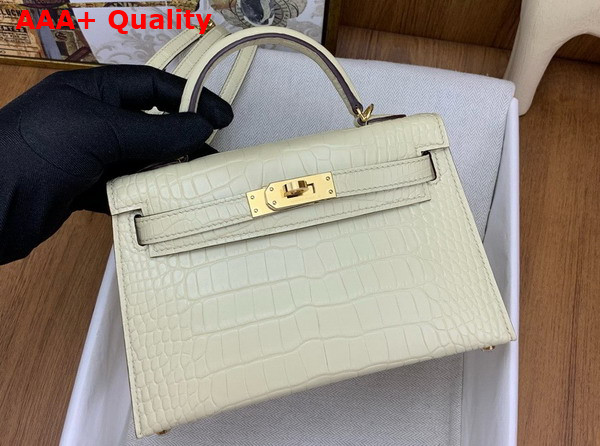 Hermes Mini Kelly II Bag in Cream Matte Alligator Leather Replica