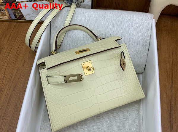 Hermes Mini Kelly II Bag in Cream Matte Alligator Leather Replica