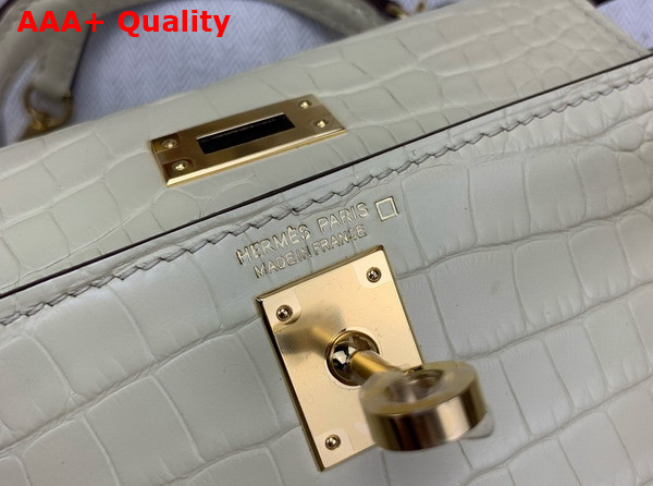 Hermes Mini Kelly II Bag in Cream Matte Alligator Leather Replica