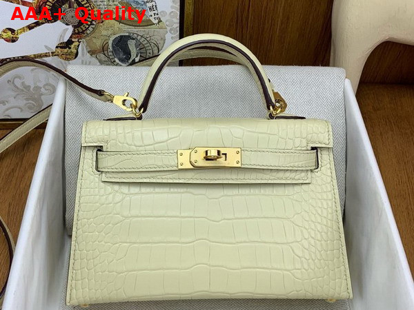 Hermes Mini Kelly II Bag in Cream Matte Alligator Leather Replica
