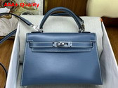Hermes Mini Kelly II Bag in Denim Blue Box Leather Replica