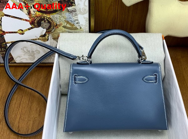 Hermes Mini Kelly II Bag in Denim Blue Box Leather Replica