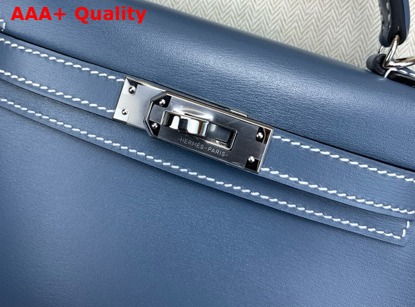 Hermes Mini Kelly II Bag in Denim Blue Box Leather Replica