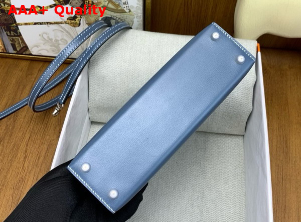 Hermes Mini Kelly II Bag in Denim Blue Box Leather Replica