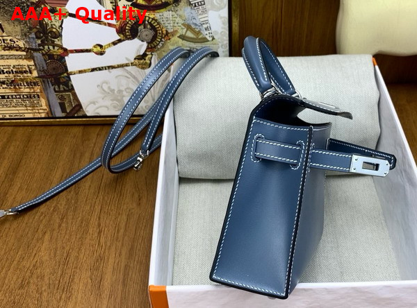 Hermes Mini Kelly II Bag in Denim Blue Box Leather Replica