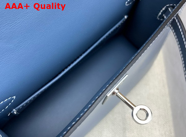 Hermes Mini Kelly II Bag in Denim Blue Box Leather Replica