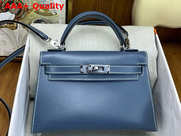 Hermes Mini Kelly II Bag in Denim Blue Box Leather Replica