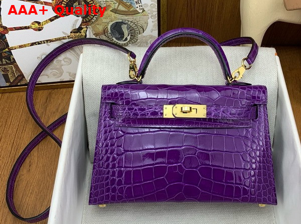 Hermes Mini Kelly II Bag in Dreamy Purple Shiny Alligator Leather Replica