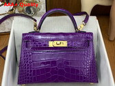 Hermes Mini Kelly II Bag in Dreamy Purple Shiny Alligator Leather Replica