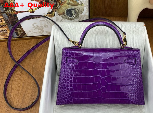 Hermes Mini Kelly II Bag in Dreamy Purple Shiny Alligator Leather Replica