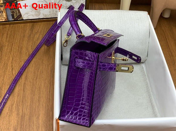 Hermes Mini Kelly II Bag in Dreamy Purple Shiny Alligator Leather Replica