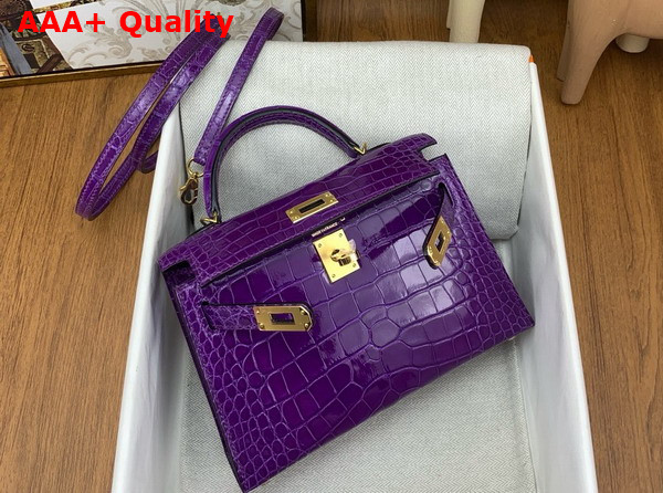 Hermes Mini Kelly II Bag in Dreamy Purple Shiny Alligator Leather Replica