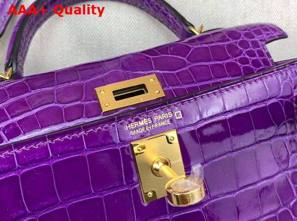 Hermes Mini Kelly II Bag in Dreamy Purple Shiny Alligator Leather Replica