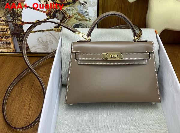 Hermes Mini Kelly II Bag in Elephant Grey Box Leather Replica
