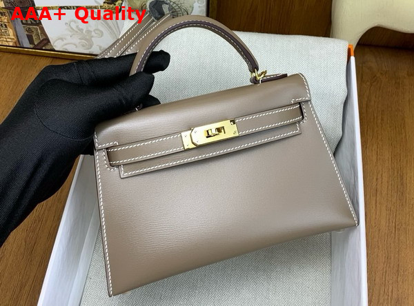 Hermes Mini Kelly II Bag in Elephant Grey Box Leather Replica