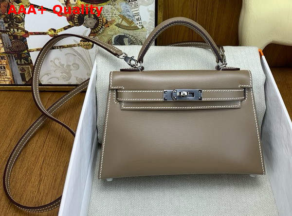 Hermes Mini Kelly II Bag in Elephant Grey Box Leather Replica