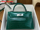 Hermes Mini Kelly II Bag in Emerald Green Shiny Alligator Leather Replica