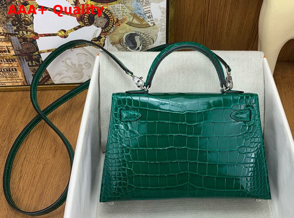 Hermes Mini Kelly II Bag in Emerald Green Shiny Alligator Leather Replica