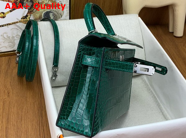 Hermes Mini Kelly II Bag in Emerald Green Shiny Alligator Leather Replica