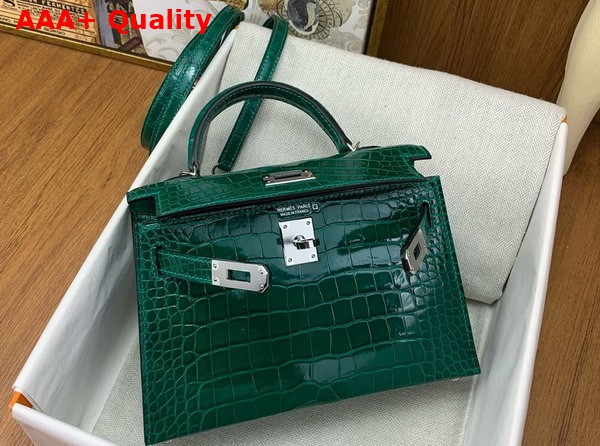 Hermes Mini Kelly II Bag in Emerald Green Shiny Alligator Leather Replica