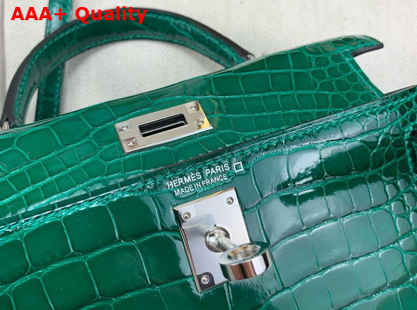 Hermes Mini Kelly II Bag in Emerald Green Shiny Alligator Leather Replica