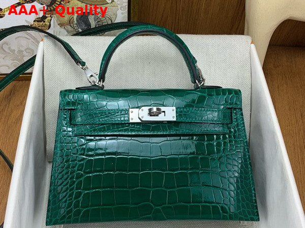 Hermes Mini Kelly II Bag in Emerald Green Shiny Alligator Leather Replica