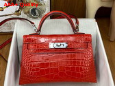 Hermes Mini Kelly II Bag in Ferrari Red Shiny Alligator Leather Replica