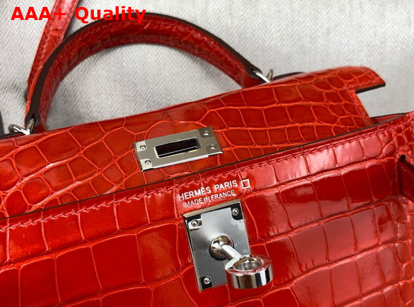 Hermes Mini Kelly II Bag in Ferrari Red Shiny Alligator Leather Replica