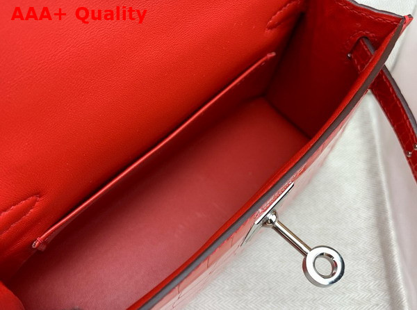 Hermes Mini Kelly II Bag in Ferrari Red Shiny Alligator Leather Replica