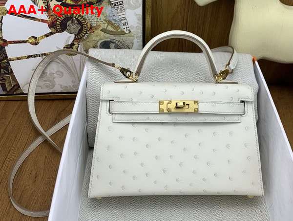 Hermes Mini Kelly II Bag in Glacier Ostrich Leather Replica