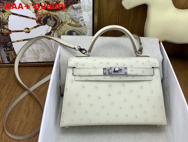 Hermes Mini Kelly II Bag in Glacier Ostrich Leather Replica