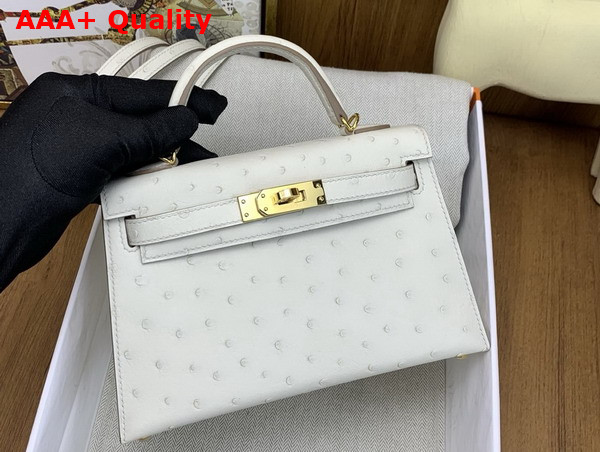 Hermes Mini Kelly II Bag in Glacier Ostrich Leather Replica