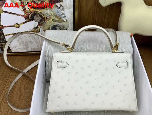 Hermes Mini Kelly II Bag in Glacier Ostrich Leather Replica