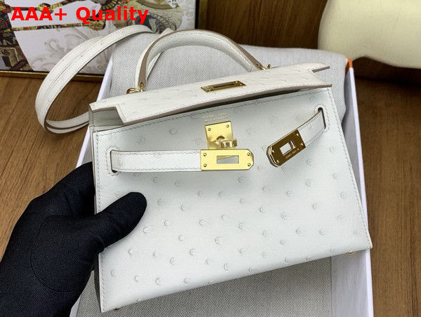 Hermes Mini Kelly II Bag in Glacier Ostrich Leather Replica