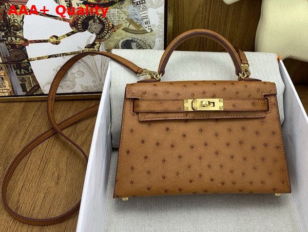 Hermes Mini Kelly II Bag in Gold Ostrich Leather Replica