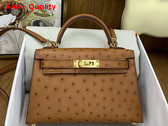 Hermes Mini Kelly II Bag in Gold Ostrich Leather Replica
