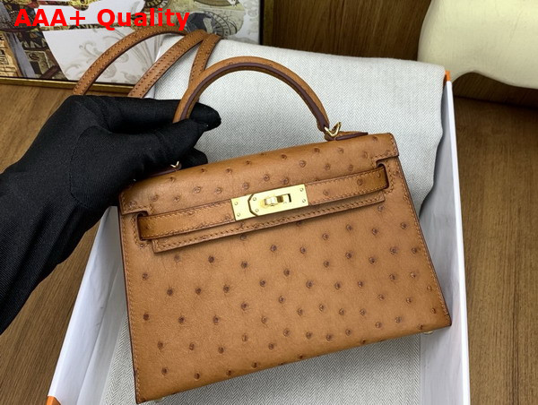 Hermes Mini Kelly II Bag in Gold Ostrich Leather Replica