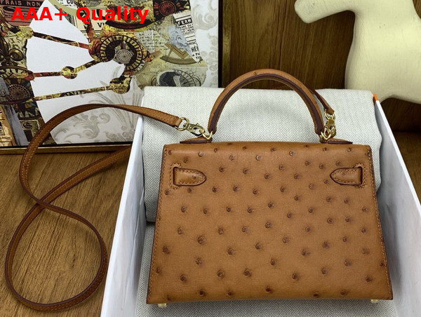 Hermes Mini Kelly II Bag in Gold Ostrich Leather Replica
