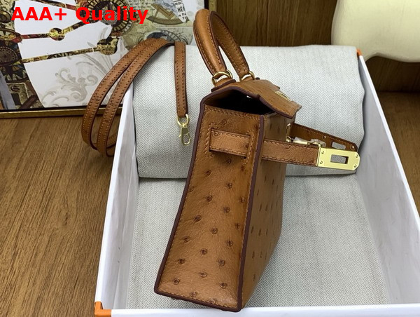 Hermes Mini Kelly II Bag in Gold Ostrich Leather Replica