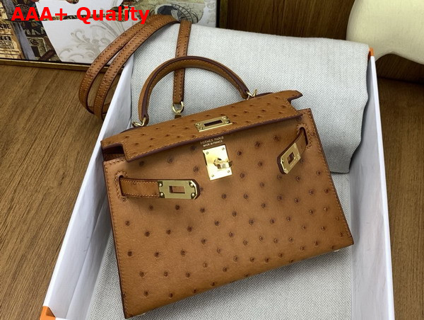 Hermes Mini Kelly II Bag in Gold Ostrich Leather Replica