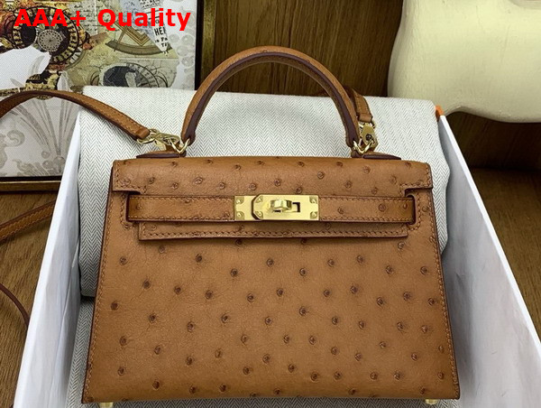 Hermes Mini Kelly II Bag in Gold Ostrich Leather Replica