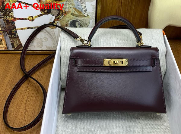 Hermes Mini Kelly II Bag in Grape Box Leather Replica