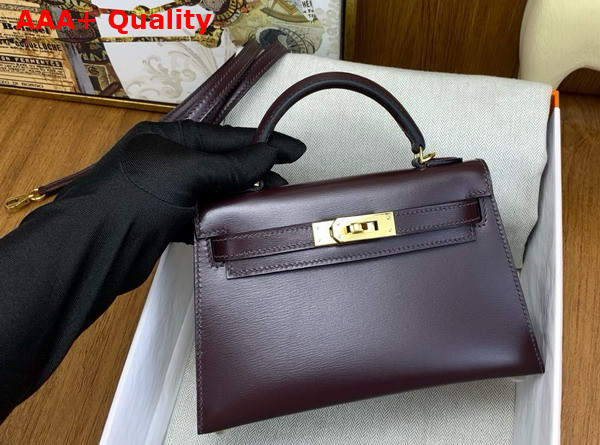 Hermes Mini Kelly II Bag in Grape Box Leather Replica