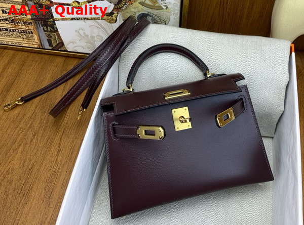Hermes Mini Kelly II Bag in Grape Box Leather Replica