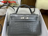 Hermes Mini Kelly II Bag in Grey Shiny Alligator Leather Replica