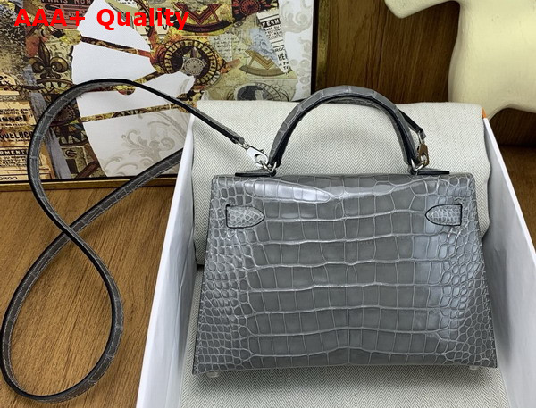 Hermes Mini Kelly II Bag in Grey Shiny Alligator Leather Replica