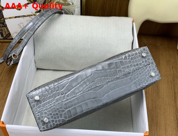 Hermes Mini Kelly II Bag in Grey Shiny Alligator Leather Replica