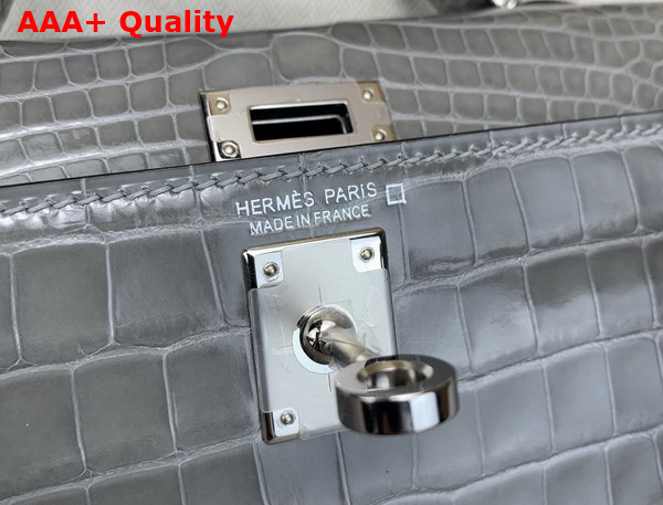 Hermes Mini Kelly II Bag in Grey Shiny Alligator Leather Replica