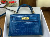 Hermes Mini Kelly II Bag in Izmir Blue Shiny Alligator Leather Replica