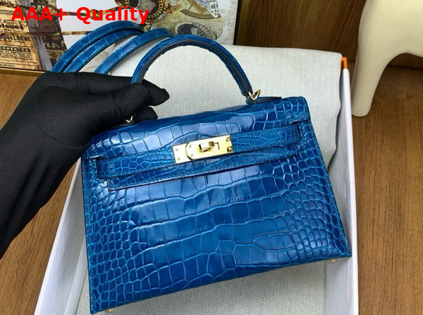 Hermes Mini Kelly II Bag in Izmir Blue Shiny Alligator Leather Replica